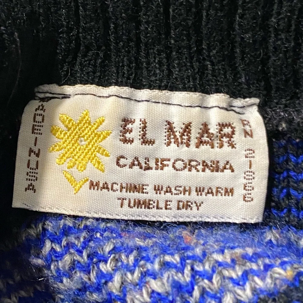 Vintage EL MAR California Black Blue Gray Ornate Mock Neck Sweater Size: Medium - Picture 5 of 6